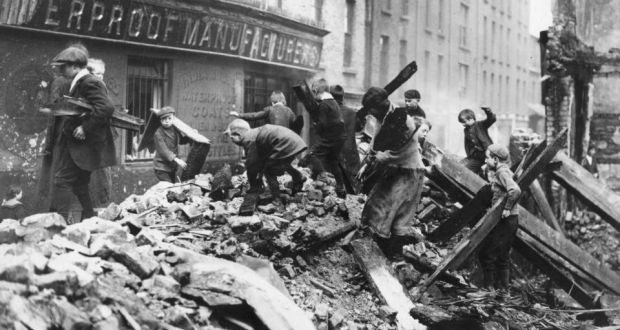 Children searching the rubble during Dublin's 1916 Rising